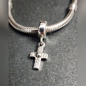 Authentic Pandora Bracelet with Authentic Cross Charm Size 7 3/4